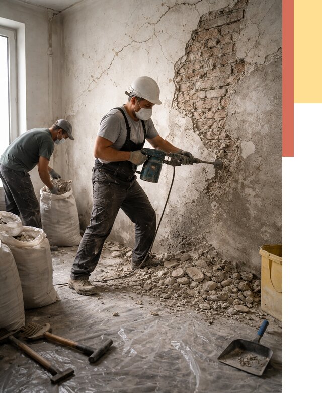 Демонтаж штукатурки со стен в Надыме от 7472 руб/м² — быстро и недорого | ОТДЕЛОЧНИК-Ндм