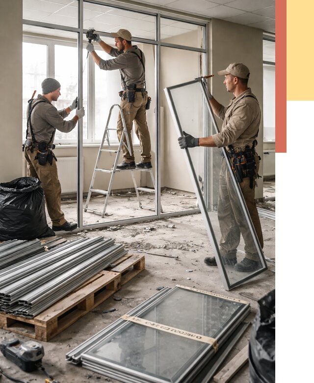 Демонтаж алюминиевых перегородок в Надыме от 4359 руб. — быстро и недорого | ОТДЕЛОЧНИК-Ндм