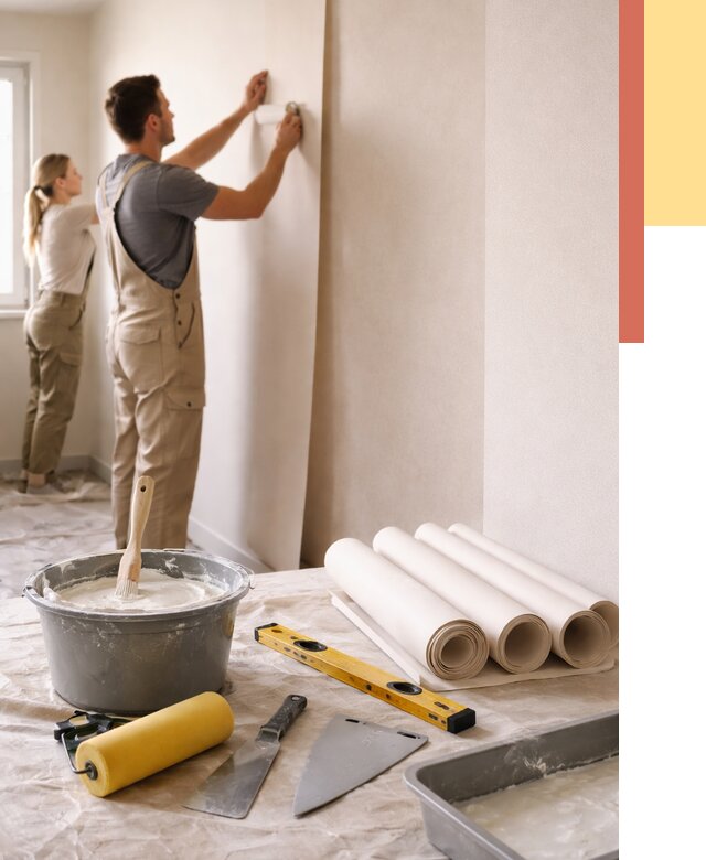 Поклейка бумажных обоев в Надыме от 5708 руб./м2 — быстро и недорого | ОТДЕЛОЧНИК-Ндм