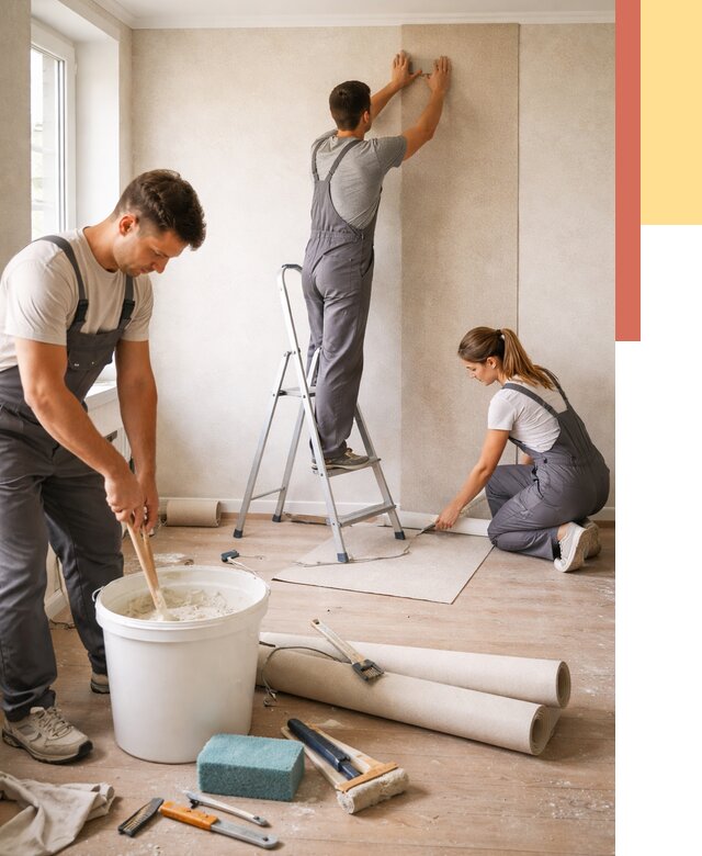 Оклейка стен обоями в Надыме от 3632 руб/м2 — быстро и недорого | ОТДЕЛОЧНИК-Ндм