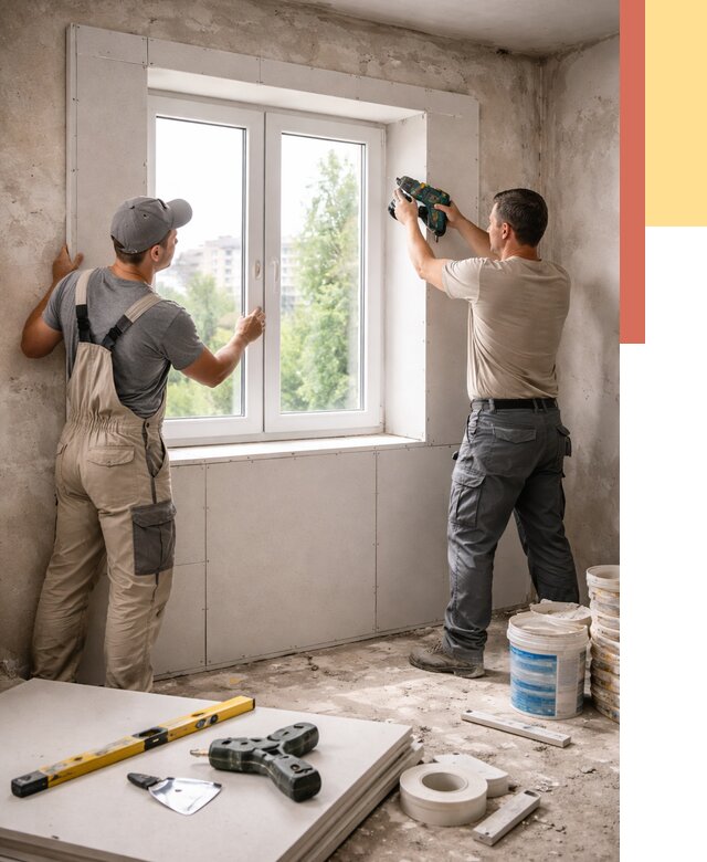 Монтаж откосов из гипсокартона в Надыме от 4670 руб. под ключ | ОТДЕЛОЧНИК-Ндм