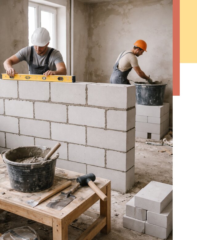 Кладка перегородок из газобетона в Надыме от 3321 руб. под ключ | ОТДЕЛОЧНИК-Ндм