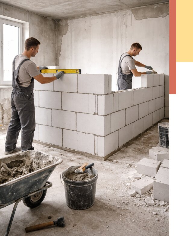 Кладка перегородок из ПГП в Надыме от 2595 руб./м2 — монтаж и возведение под ключ | ОТДЕЛОЧНИК-Ндм