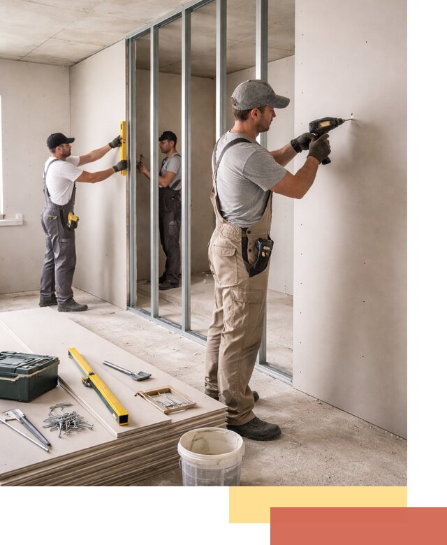 Однослойная перегородка из гипсокартона в Надыме под ключ, монтаж и отделка