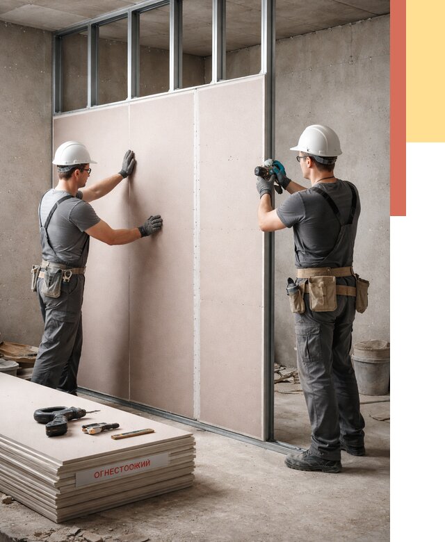 Перегородка из огнестойкого гипсокартона в Надыме от 1920 руб. под ключ | ОТДЕЛОЧНИК-Ндм