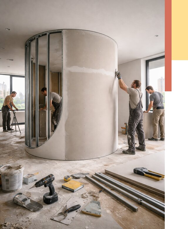 Радиусная перегородка из гипсокартона в Надыме от 3010 руб. под ключ | ОТДЕЛОЧНИК-Ндм