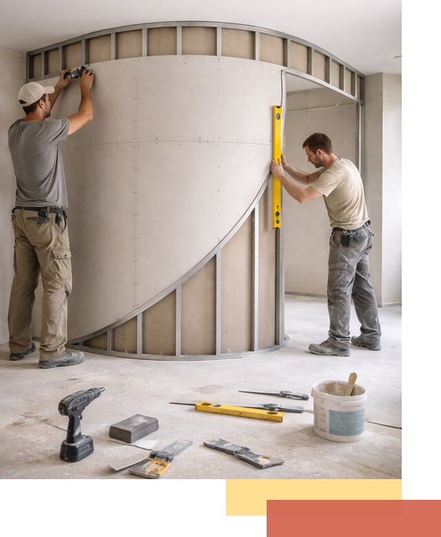 Радиусная перегородка из гипсокартона в Надыме под ключ