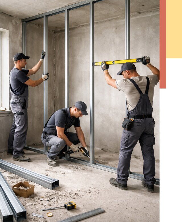 Монтаж каркаса перегородки из профиля в Надыме от 778 руб. | ОТДЕЛОЧНИК-Ндм