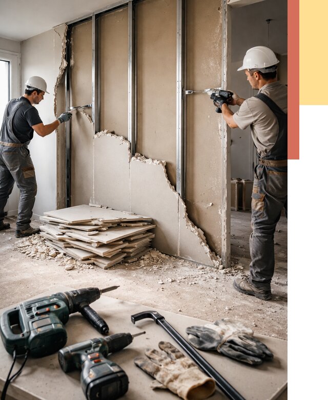 Демонтаж перегородки из гипсокартона в Надыме от 1245 руб. быстро и недорого | ОТДЕЛОЧНИК-Ндм