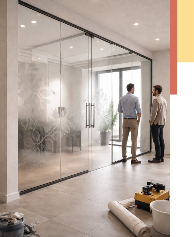 Стеклянные перегородки с рисунком в Надыме от 12973 руб. монтаж и нанесение | ОТДЕЛОЧНИК-Ндм