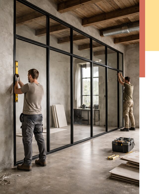 Стеклянные перегородки лофт в Надыме от 10897 руб. под ключ | ОТДЕЛОЧНИК-Ндм