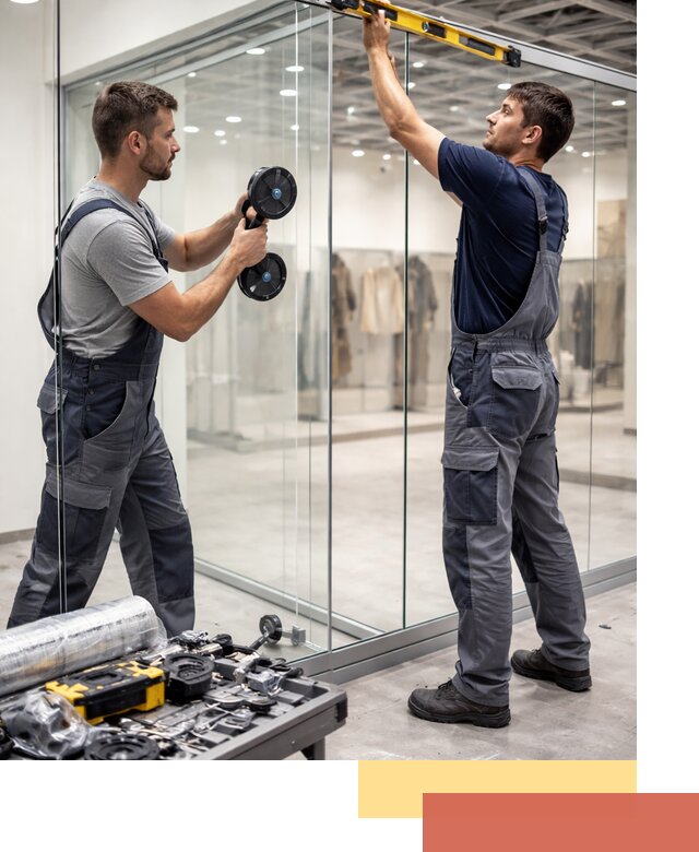 Стеклянные перегородки для магазинов в Надыме — монтаж и установка