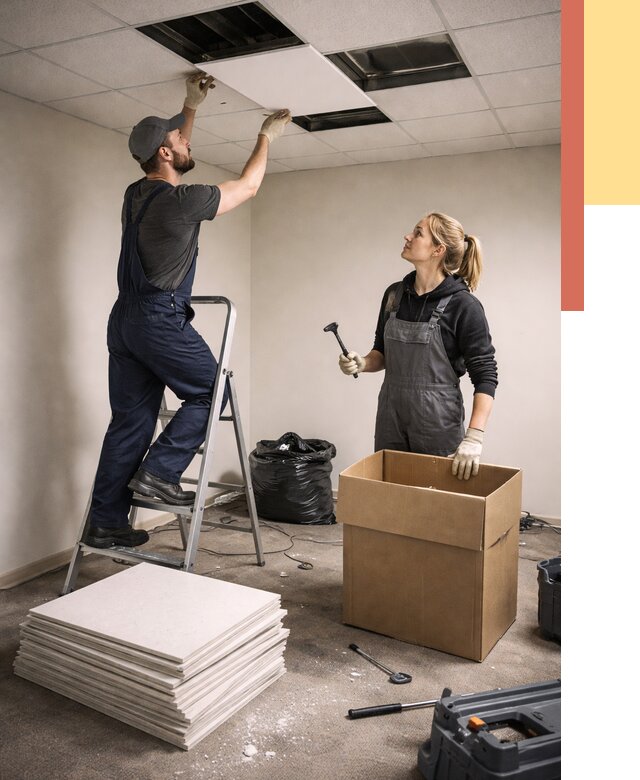 Демонтаж потолочной плитки в Надыме от 4670 руб. быстро и недорого | ОТДЕЛОЧНИК-Ндм