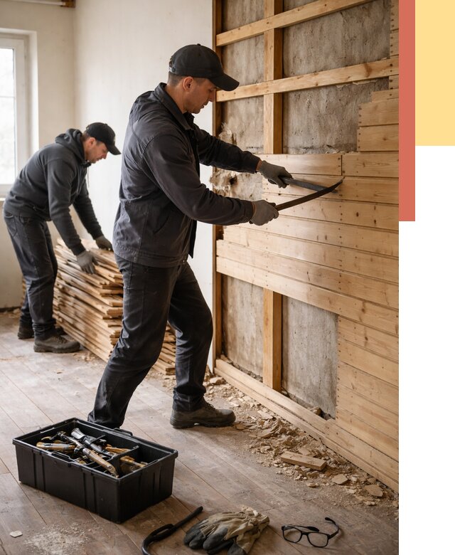 Демонтаж вагонки в Надыме от 3944 руб/м2 — быстро и недорого | ОТДЕЛОЧНИК-Ндм