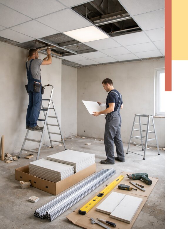 Монтаж потолка армстронг в Надыме от 4670 руб/м2 — быстрая установка под ключ | ОТДЕЛОЧНИК-Ндм