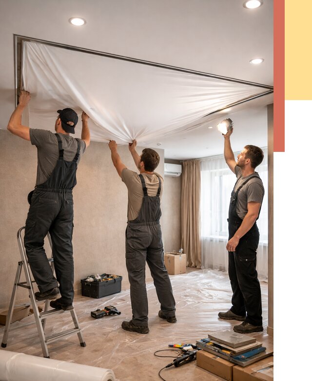 Монтаж ПВХ натяжного потолка в Надыме от 3632 руб. под ключ | ОТДЕЛОЧНИК-Ндм