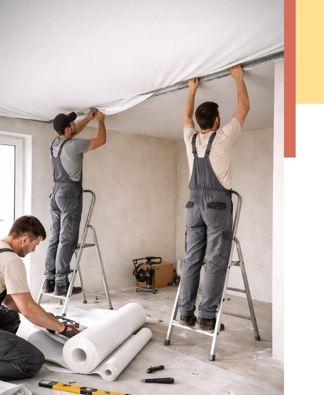 Монтаж тканевого натяжного потолка в Надыме от 3632 руб. под ключ | ОТДЕЛОЧНИК-Ндм