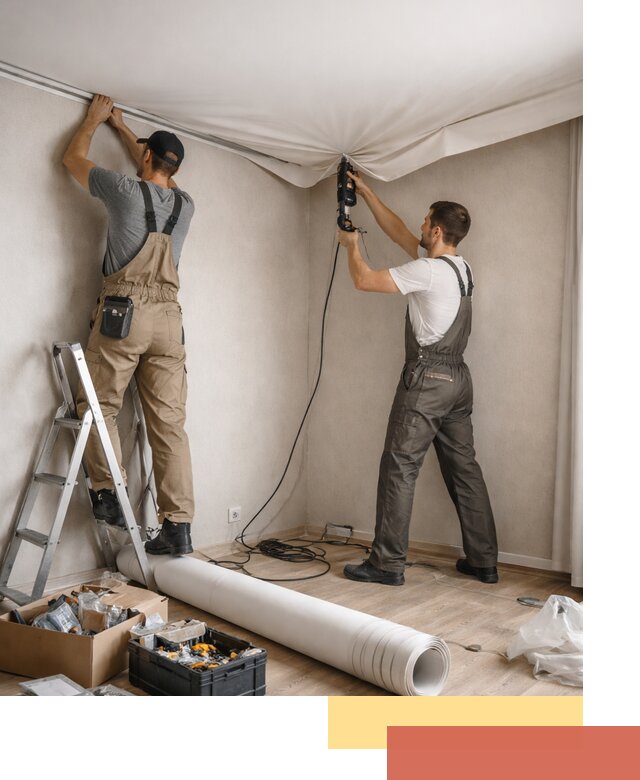 Монтаж цветного натяжного потолка в Надыме за один день