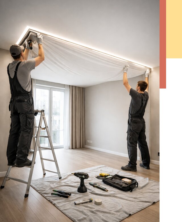 Монтаж парящего натяжного потолка в Надыме от 4670 руб. быстро и недорого | ОТДЕЛОЧНИК-Ндм