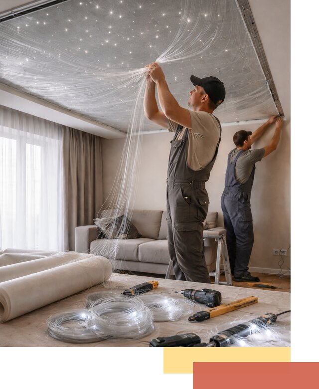 Монтаж натяжного потолка «Звездное небо» в Надыме