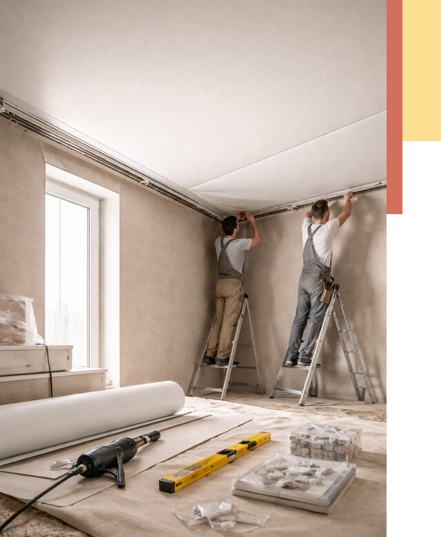 Монтаж натяжного потолка в спальне в Надыме от 3944 руб. под ключ | ОТДЕЛОЧНИК-Ндм