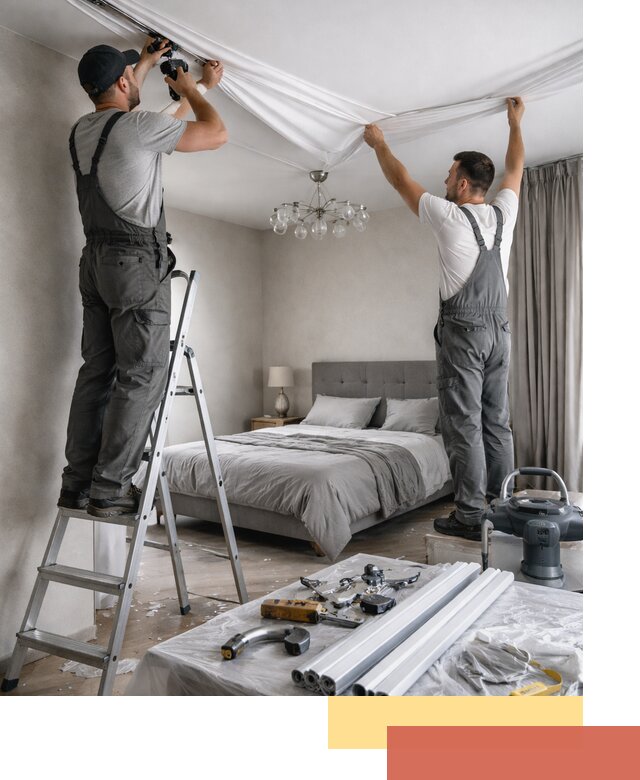 Монтаж натяжного потолка в спальне в Надыме