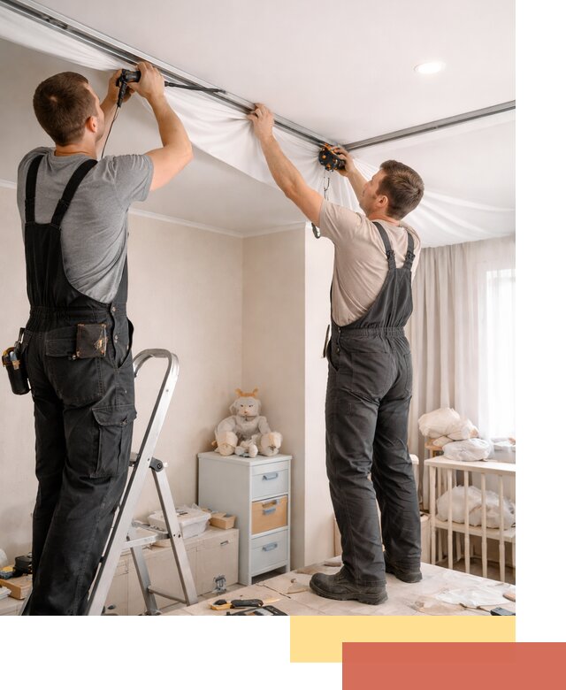 Монтаж натяжного потолка в детской комнате в Надыме