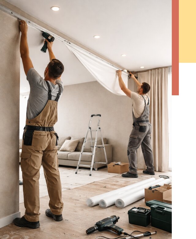 Монтаж натяжного потолка в гостиной в Надыме от 571 руб. | ОТДЕЛОЧНИК-Ндм