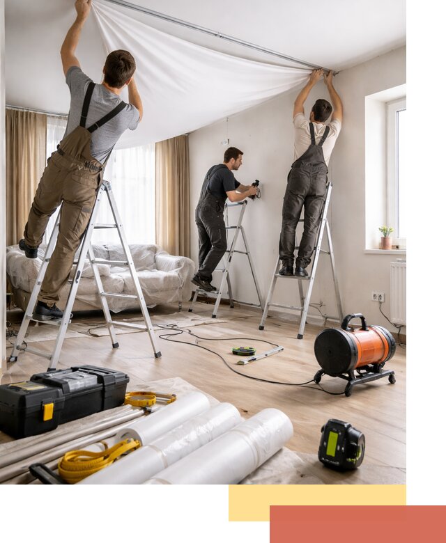 Монтаж натяжного потолка в гостиной в Надыме