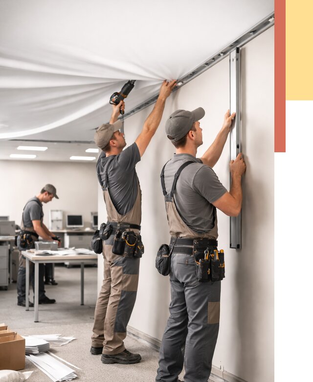 Монтаж натяжного потолка в офисе в Надыме от 467 руб/м² — быстро и недорого | ОТДЕЛОЧНИК-Ндм