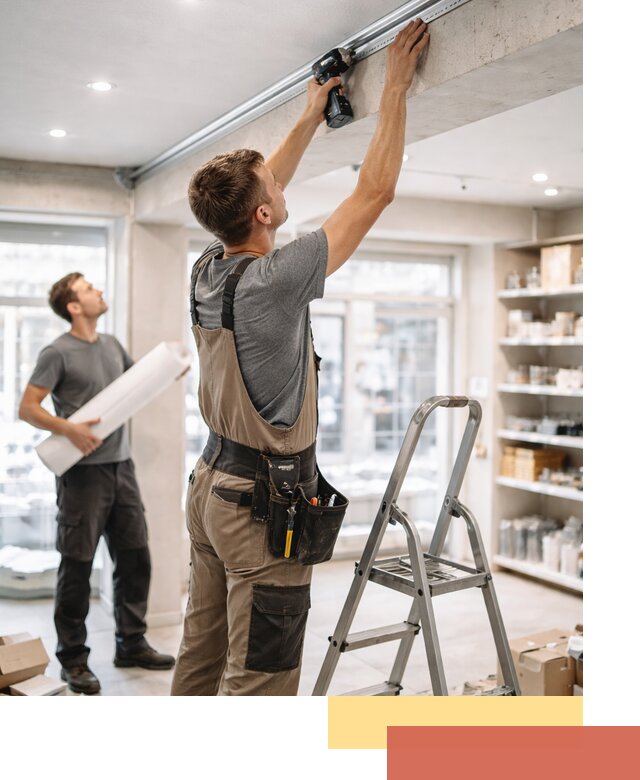 Монтаж натяжных потолков в магазине в Надыме