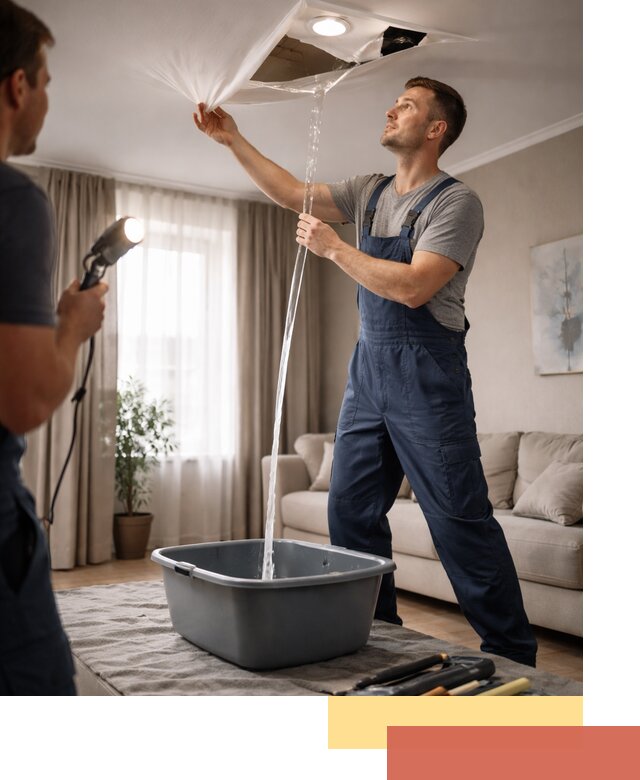 Слив воды с натяжного потолка в Надыме быстро и аккуратно