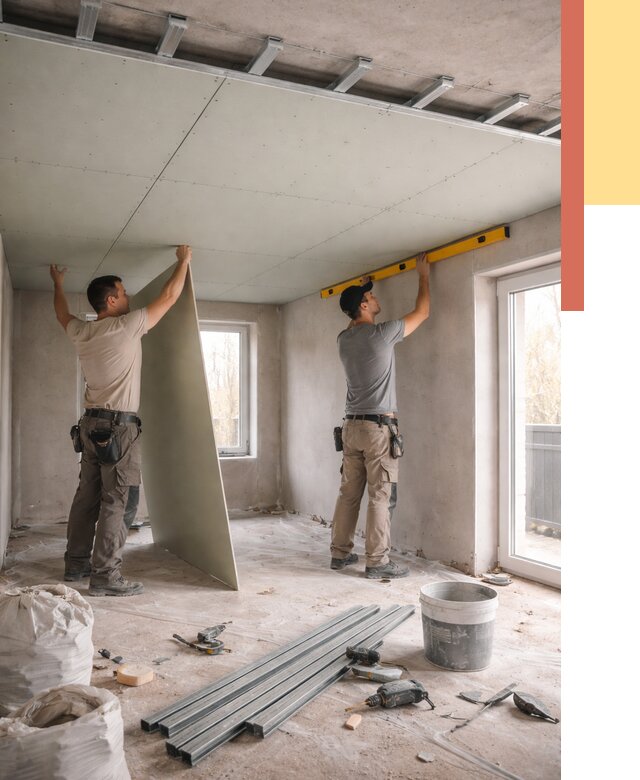 Одноуровневый потолок из гипсокартона в Надыме от 778 руб. — монтаж под ключ | ОТДЕЛОЧНИК-Ндм