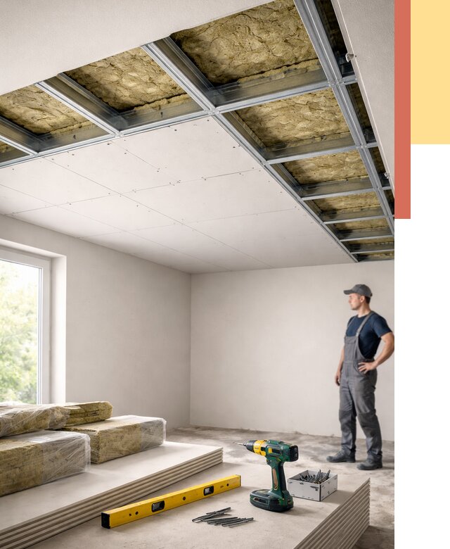 Звукоизоляция потолка ГКЛ в Надыме от 986 руб. — монтаж под ключ | ОТДЕЛОЧНИК-Ндм