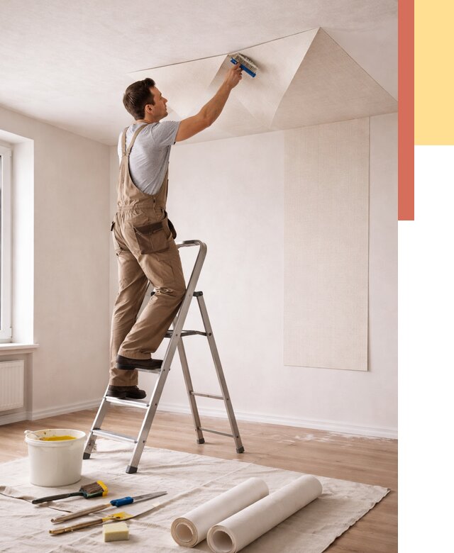 Поклейка обоев на потолок в Надыме от 4670 руб. быстро и недорого | ОТДЕЛОЧНИК-Ндм