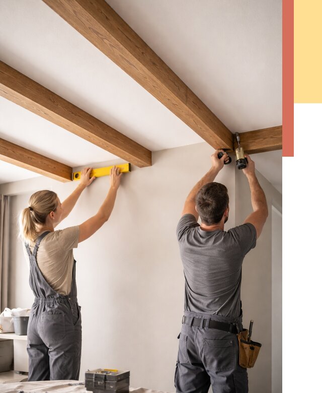 Монтаж декоративных балок на потолок в Надыме от 4359 руб. — ОТДЕЛОЧНИК-Ндм